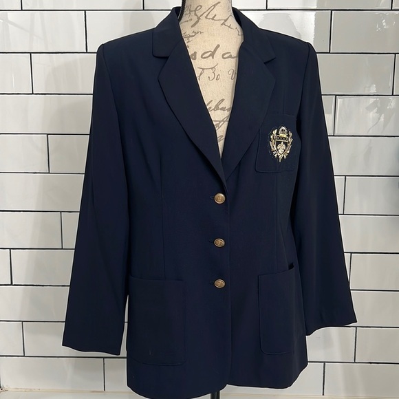 Virgo Blazer Size 12 Button Down with Gold Crested Emblem Vintage Look - Picture 1 of 5